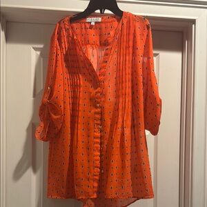 Cato Orange Pleated Mandarin Collar Blouse